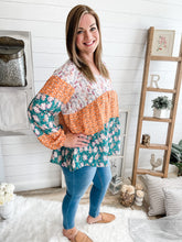Load image into Gallery viewer, Fall For Me Floral Color Block Babydoll Top