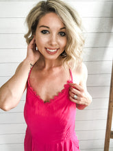 Load image into Gallery viewer, Pink Scalloped Lace Trim criss cross back pink Jumpsuit