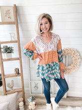 Load image into Gallery viewer, Fall For Me Floral Color Block Babydoll Top