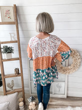 Load image into Gallery viewer, Fall For Me Floral Color Block Babydoll Top