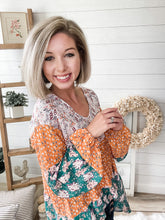 Load image into Gallery viewer, Fall For Me Floral Color Block Babydoll Top