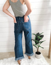 Load image into Gallery viewer, High Rise 5 Button Down Frayed Hem Wide Ankle Cropped Jeans