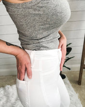 Load image into Gallery viewer, White Tencel High Rise Flare Pants with 5 rose gold button Downs