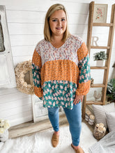 Load image into Gallery viewer, Fall For Me Floral Color Block Babydoll Top
