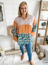 Load image into Gallery viewer, Fall For Me Floral Color Block Babydoll Top