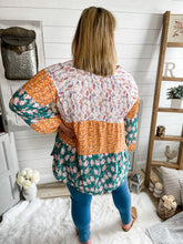 Load image into Gallery viewer, Fall For Me Floral Color Block Babydoll Top