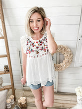 Load image into Gallery viewer, Floral Embroidered Swiss Dot Top