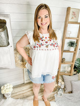 Load image into Gallery viewer, Floral Embroidered Swiss Dot Top