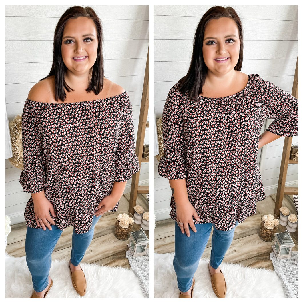 Plus Size Ruffle Sleeve Floral Top