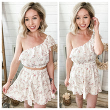 Load image into Gallery viewer, 2 Piece Set Floral One Shoulder Crop Top &amp; Ruffled Tiered Skirt
