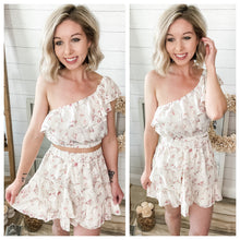Load image into Gallery viewer, 2 Piece Set Floral One Shoulder Crop Top & Ruffled Tiered Skirt