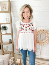 Load image into Gallery viewer, Floral Embroidered Swiss Dot Top