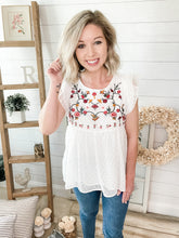 Load image into Gallery viewer, Floral Embroidered Swiss Dot Top