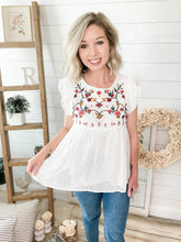 Load image into Gallery viewer, Floral Embroidered Swiss Dot Top