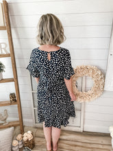 Load image into Gallery viewer, Crew Neck Ruffle Multi-Tiered Lightweight Pebble Print Dress