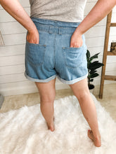 Load image into Gallery viewer, 4 Button Down Denim Paperbag High Rise Tie Belt Shorts Plus Size