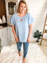 Load image into Gallery viewer, Double Layered Ruffle Sleeve Top with keyhole plus size
