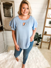 Load image into Gallery viewer, Double Layered Ruffle Sleeve Top with keyhole plus size