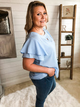 Load image into Gallery viewer, Double Layered Ruffle Sleeve Top with keyhole plus size