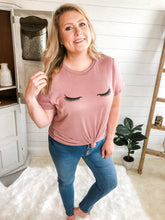 Load image into Gallery viewer, Eyelash T-Shirt with Knot Front plus size
