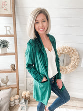 Load image into Gallery viewer, Hunter Green Velvet Looking Blazer