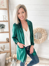 Load image into Gallery viewer, Hunter Green Velvet Looking Blazer