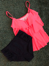 Load image into Gallery viewer, Plus Size Ruffle Bathing Suit Top and High Waist Ruching Bottoms Swimsuit Set