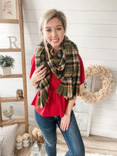 Load image into Gallery viewer, Cashmere Feeling Green and Orange Raw Hem Plaid Scarf