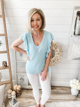 Load image into Gallery viewer, Blue Ruffled Sleeve Knit Top