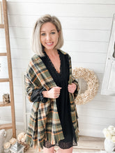 Load image into Gallery viewer, Cashmere Feeling Green and Orange Raw Hem Plaid Scarf