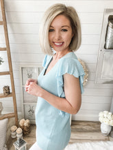 Load image into Gallery viewer, Blue Ruffled Sleeve Knit Top