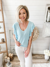 Load image into Gallery viewer, Blue Ruffled Sleeve Knit Top