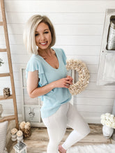 Load image into Gallery viewer, Blue Ruffled Sleeve Knit Top