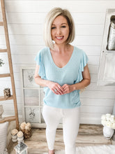 Load image into Gallery viewer, Blue Ruffled Sleeve Knit Top