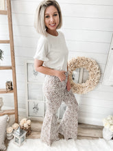 Load image into Gallery viewer, Leopard Print Raw Hem High Rise Flare Jeans