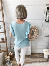 Load image into Gallery viewer, Blue Ruffled Sleeve Knit Top