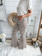 Load image into Gallery viewer, Leopard Print Raw Hem High Rise Flare Jeans