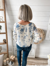 Load image into Gallery viewer, Blue Ivory Floral Tiered Long Sleeve Top
