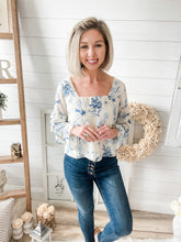 Load image into Gallery viewer, Blue Ivory Floral Tiered Long Sleeve Top