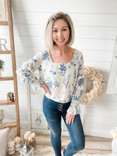 Load image into Gallery viewer, Blue Ivory Floral Tiered Long Sleeve Top