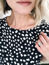 Load image into Gallery viewer, Crew Neck Ruffle Multi-Tiered Pebble Print Dress