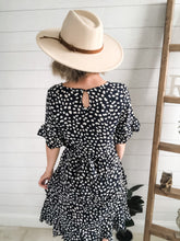 Load image into Gallery viewer, Crew Neck Ruffle Multi-Tiered Pebble Print Dress