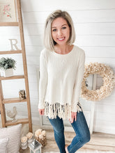 Load image into Gallery viewer, Ribbed Knit Long Sleeve Top With Fringe Accent
