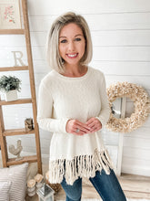Load image into Gallery viewer, Ribbed Knit Long Sleeve Top With Fringe Accent