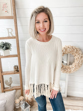 Load image into Gallery viewer, Ribbed Knit Long Sleeve Top With Fringe Accent