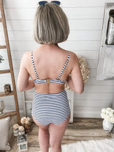 Load image into Gallery viewer, Navy Blue And White Striped Swimsuit