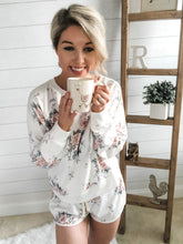 Load image into Gallery viewer, White Floral Round Neck Long Sleeve Loungewear Set