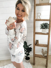 Load image into Gallery viewer, White Floral Round Neck Long Sleeve Loungewear Set