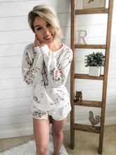 Load image into Gallery viewer, White Floral Round Neck Long Sleeve Loungewear Set