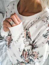Load image into Gallery viewer, White Floral Round Neck Long Sleeve Loungewear Set